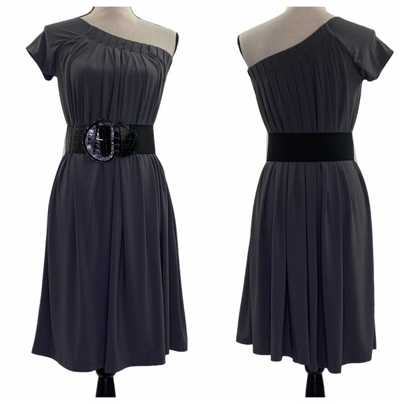 WORTHINGTON One-Shoulder Belted Gray Mini Dress XS - Picture 1 of 12